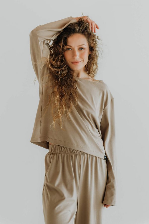 Bamboo Oversized Crop Top / BEIGE