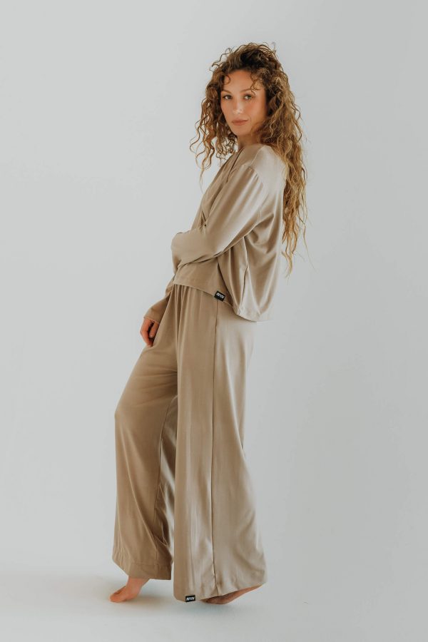 High Waisted Bamboo Flowy Pants / BEIGE