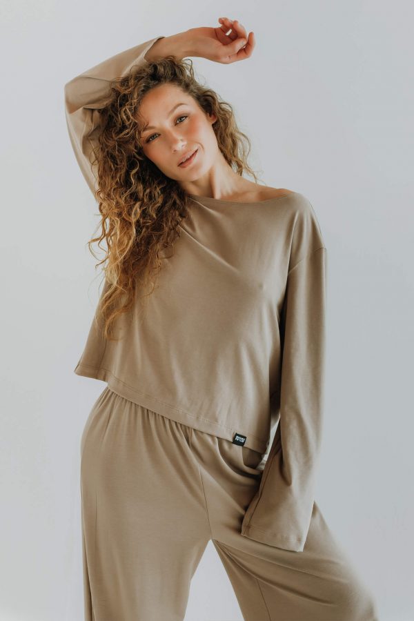 Bamboo Oversized Crop Top / BEIGE - Image 3