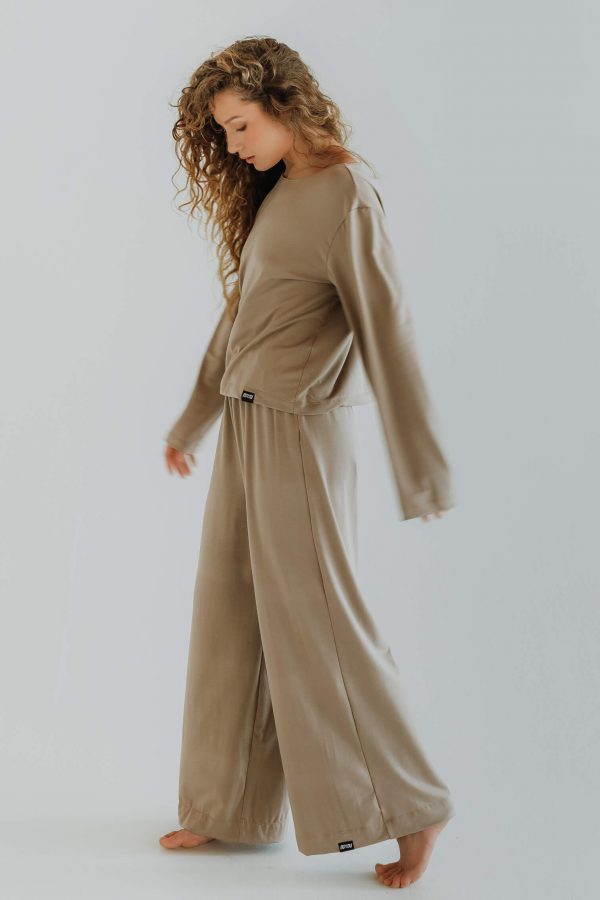 High Waisted Bamboo Flowy Pants / BEIGE - Image 5