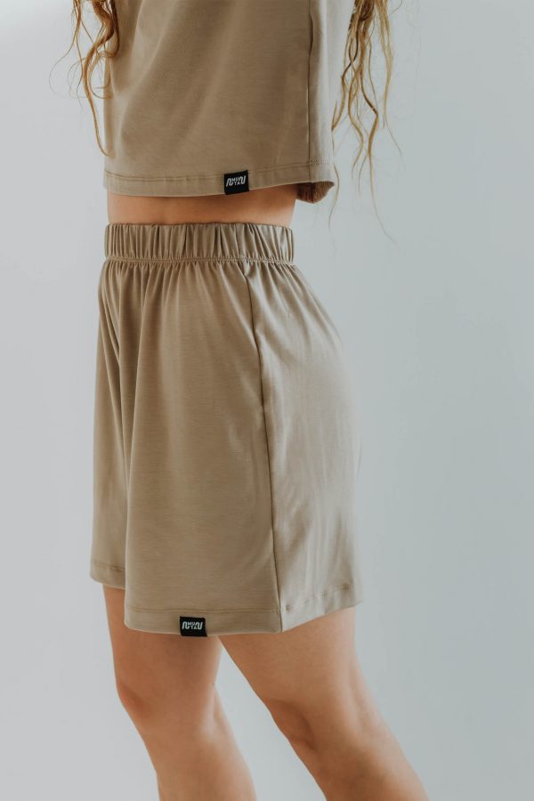 High Waisted Bamboo Flowy Shorts / BEIGE - Image 5